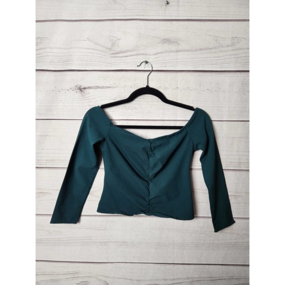 Abercrombie & Fitch Womens Shirt Off Shoulder Long Sleeve Green‎ Size Small